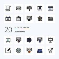 20 Multimedia Line Filled Color icon Pack like attach edit mail compose board vector