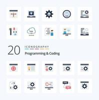 20 programación y codificación paquete de iconos de color plano como desarrollo de archivos página desarrollo de programación vector