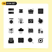 Editable Vector Line Pack of 16 Simple Solid Glyphs of melting camping bag boat design Editable Vector Design Elements