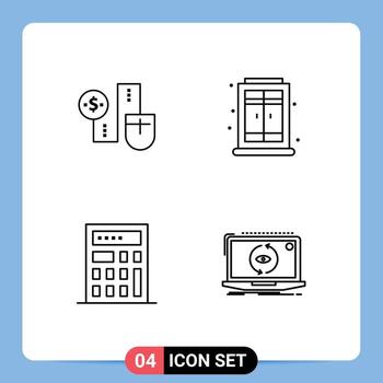 conjunto de línea de interfaz móvil de 4 pictogramas de aplicación de ratón dollor viviendo nuevos elementos de diseño vectorial editables vector