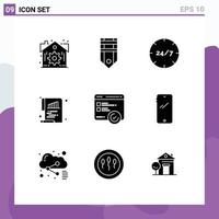 Group of 9 Solid Glyphs Signs and Symbols for development document all day chart service Editable Vector Design Elements