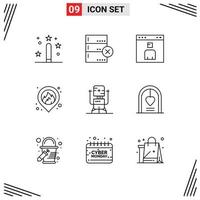 Group of 9 Modern Outlines Set for bot map avatar location people Editable Vector Design Elements