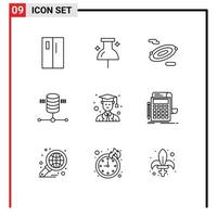 Set of 9 Commercial Outlines pack for male avatar rotation web hosting hosting Editable Vector Design Elements