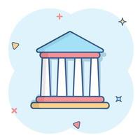 Bank building icon in comic style. Government architecture vector cartoon illustration pictogram. Museum exterior business concept splash effect.