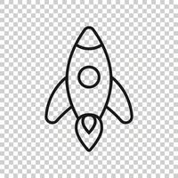 Rocket icon in flat style. Spaceship launch vector illustration on white isolated background. Sputnik  business concept.