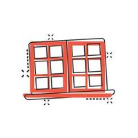 icono de ventana en estilo cómico. ilustración vectorial de dibujos animados abatibles sobre fondo aislado. concepto de negocio de signo de efecto de salpicadura interior de casa. vector