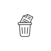 Trash bin with document icon in flat style. Paper recycle vector illustration on white isolated background. Office garbage business concept.