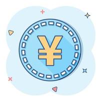 yen de dibujos animados vectoriales, icono de moneda de dinero yuan en estilo cómico. pictograma de ilustración de concepto de moneda de yen. concepto de efecto de salpicadura de negocio de dinero de asia. vector