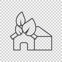 House with leaf icon in flat style. Flower garden vector illustration on white isolated background. Ecology sign business concept.