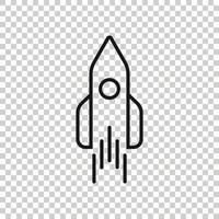 Rocket icon in flat style. Spaceship launch vector illustration on white isolated background. Sputnik  business concept.