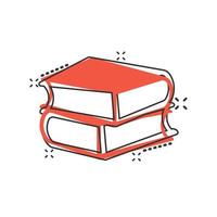 icono de la biblioteca de libros en estilo cómico. ilustración de vector de dibujos animados de enciclopedia sobre fondo blanco aislado. Concepto de negocio de signo de efecto de salpicadura de diccionario.