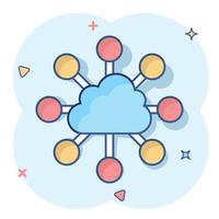 Vector cartoon cloud computing technology icon in comic style. Infographic analytics illustration pictogram. Network business splash effect concept.