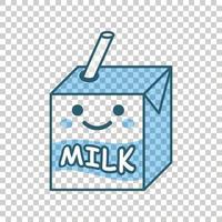 Cute milk icon in flat style. Milkshake vector illustration on white isolated background. Cartoon funny container business concept.