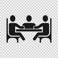 People with table icon in flat style. Teamwork conference vector illustration on white isolated background. Speaker dialog business concept.