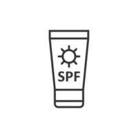 Sun protection icon in flat style. Sunblock cream vector illustration on white isolated background. Spf care business concept.