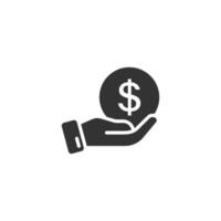 Remuneration icon in flat style. Money in hand vector illustration on white isolated background. Coin  payroll business concept.