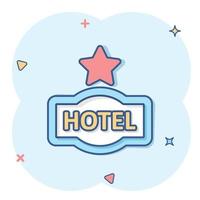 Hotel 1 star sign icon in comic style. Inn cartoon vector illustration on white isolated background. Hostel room information splash effect business concept.