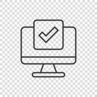 Computer check mark icon in flat style. Survey approval vector illustration on white isolated background. Confirm business concept.