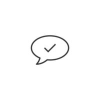 Speak chat sign icon in flat style. Speech bubble with check mark vector illustration on white isolated background. Team discussion button business concept.