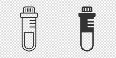 sangre en el icono del tubo de ensayo al estilo plano. matraz de laboratorio ilustración vectorial sobre fondo aislado. líquido en el concepto de negocio de signo de vaso de precipitados. vector