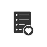 Wishlist icon in flat style. Like document vector illustration on white isolated background. Favorite list business concept.