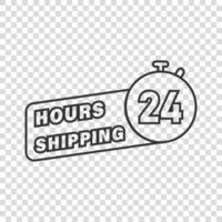 Shipping 24 hours icon in flat style. Delivery countdown vector illustration on isolated background. Quick service time sign business concept.