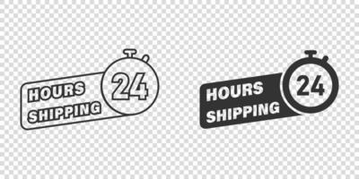 Shipping 24 hours icon in flat style. Delivery countdown vector illustration on isolated background. Quick service time sign business concept.