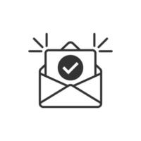 Envelope with confirmed document icon in flat style. Verify vector illustration on white isolated background. Receive business concept.