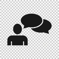 People with speech bubble icon in flat style. Chat vector illustration on white isolated background. Speaker dialog business concept.