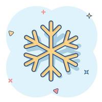 Vector cartoon snowflake icon in comic style. Winter sign illustration pictogram. Snow flake business splash effect concept.