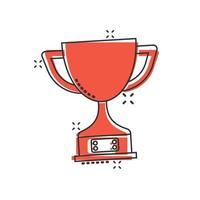Trophy cup icon in comic style. Goblet prize cartoon vector illustration on isolated background. Award splash effect sign business concept.