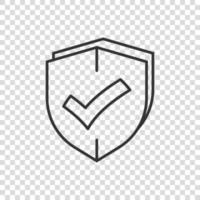 Shield with check mark icon in flat style. Protect vector illustration on white isolated background. Checkmark guard business concept.