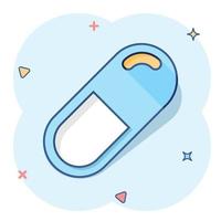 Vector cartoon capsule pills tablet icon in comic style. Medical pills concept illustration pictogram. Capsule and drug business splash effect concept.