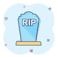 Vector cartoon halloween grave icon in comic style. Gravestone sign illustration pictogram. Rip business splash effect concept.