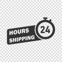 Shipping 24 hours icon in flat style. Delivery countdown vector illustration on isolated background. Quick service time sign business concept.