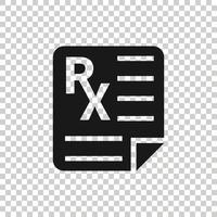 Prescription icon in flat style. Rx document vector illustration on white isolated background. Paper business concept.