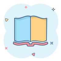 Open book icon in comic style. Literature vector cartoon illustration on white isolated background. Library business concept splash effect.