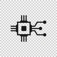 Computer chip icon in flat style. Circuit board vector illustration on white isolated background. Cpu processor business concept.