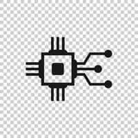 Computer chip icon in flat style. Circuit board vector illustration on white isolated background. Cpu processor business concept.