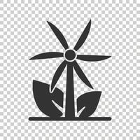 Eco energy icon in flat style. Leaf wind power plant vector illustration on white isolated background. Electrician sign business concept.