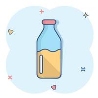 Bottle milk icon in comic style. Flask cartoon vector illustration on white isolated background. Drink container splash effect business concept.