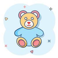 Vector cartoon teddy bear plush toy icon in comic style. Teddy toy sign illustration pictogram. Bear business splash effect concept.