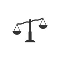 Scale balance icon in flat style. Justice vector illustration on white isolated background. Judgment business concept.