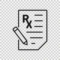 Prescription icon in flat style. Rx document vector illustration on white isolated background. Paper business concept.