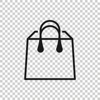 Shopping bag icon in flat style. Handbag sign vector illustration on white isolated background. Package business concept.
