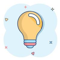 Light bulb icon in comic style. Lightbulb vector cartoon illustration pictogram. Lamp idea business concept splash effect.