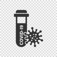 icono de prueba de coronavirus en estilo plano. covid-19 ilustración vectorial sobre fondo aislado. concepto de negocio de signos de diagnóstico médico. vector