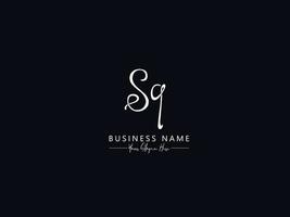 Minimal Sq Signature Logo, Unique sq Letter Logo Template vector