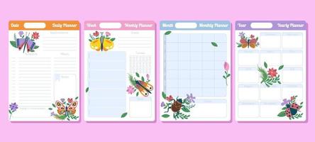Spring Insects with Floral Journal Template Collection vector