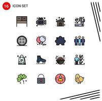 Editable Vector Line Pack of 16 Simple Flat Color Filled Lines of sewing accessories ecology house tailoring sew Editable Creative Vector Design Elements